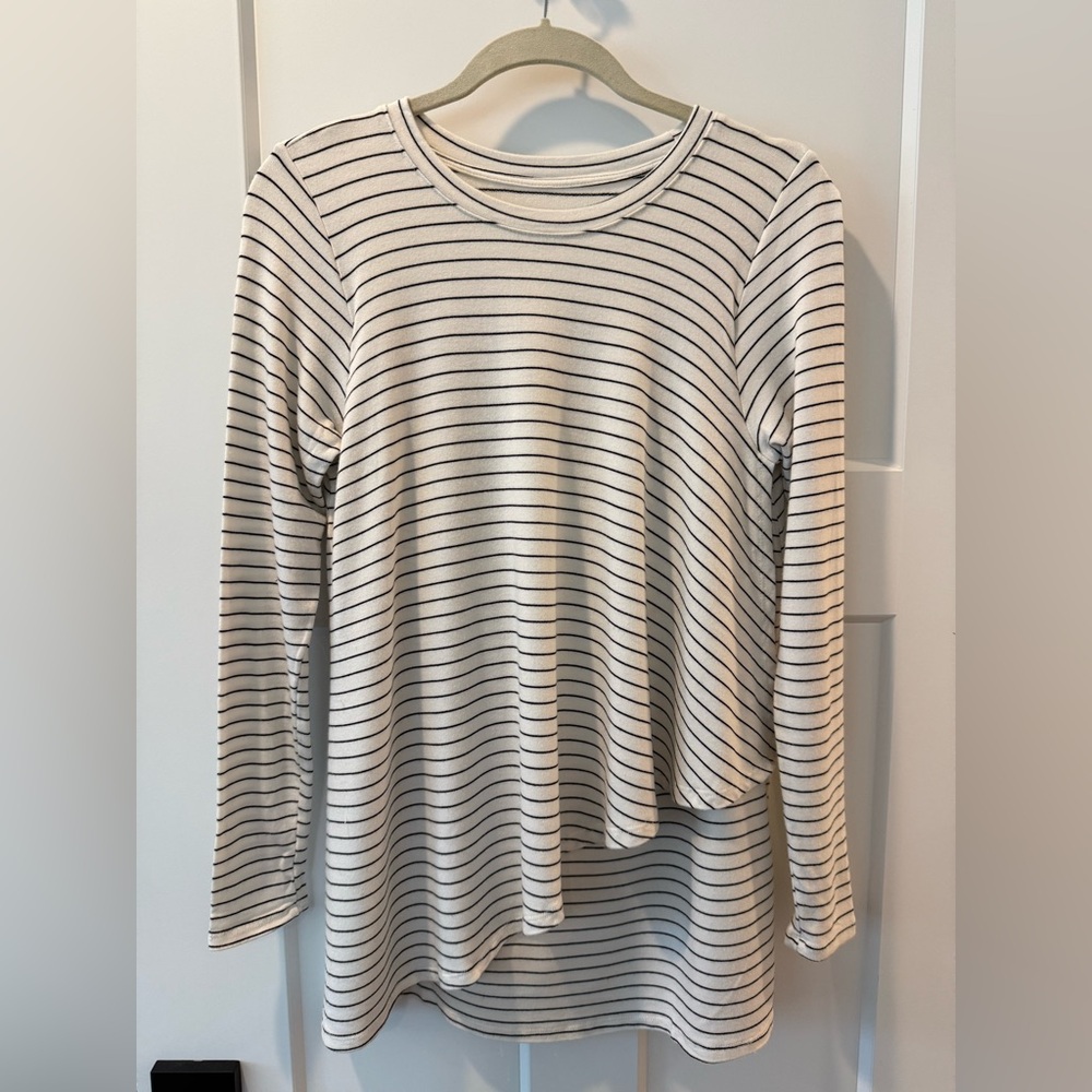 A Pea in the Pod Striped Long Sleeve Maternity Nursing Top